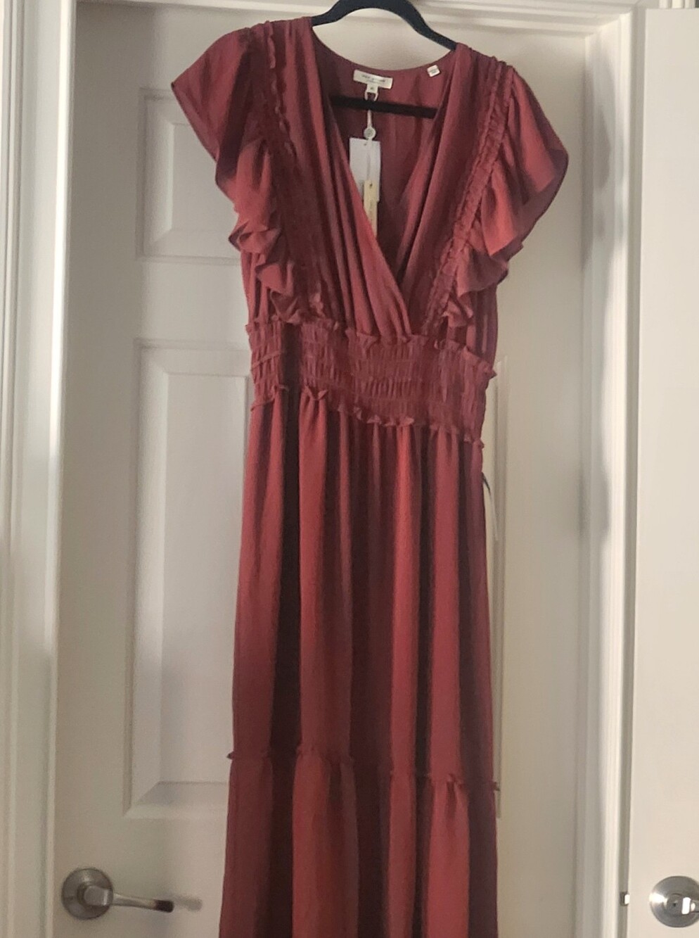 Studio Brick Red Maxi Dress with Ruffle Sleeves
